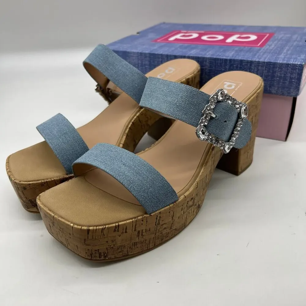Pop Womens Sharice Heeled Sandals Denim Light Blue Size 11M